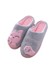 Winter Women Slippers Cartoon Lucky Cat Shoes Fluffy Plush Warm Non-slip Cotton Slippers Home Indoor Couple Fashion Shoes Female