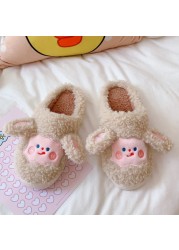 Women Winter Cute Animal Slippers Fashion Kawaii Fluffy Winter Warm Slippers Female Cartoon Milk Cow Indoor Slippers Funny Shoes