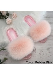 fluffy slippers women real fur home slides summer crystal rhinestones shoes for women flip flops with fur jelly sandals women