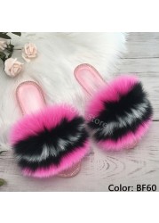 fluffy slippers women real fur home slides summer crystal rhinestones shoes for women flip flops with fur jelly sandals women