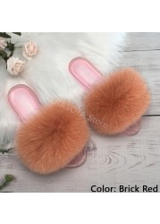 fluffy slippers women real fur home slides summer crystal rhinestones shoes for women flip flops with fur jelly sandals women