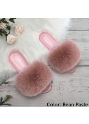 fluffy slippers women real fur home slides summer crystal rhinestones shoes for women flip flops with fur jelly sandals women