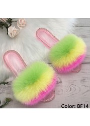 fluffy slippers women real fur home slides summer crystal rhinestones shoes for women flip flops with fur jelly sandals women