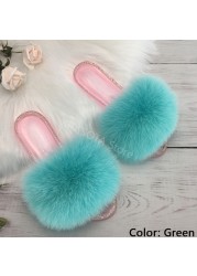 fluffy slippers women real fur home slides summer crystal rhinestones shoes for women flip flops with fur jelly sandals women