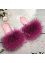 fluffy slippers women real fur home slides summer crystal rhinestones shoes for women flip flops with fur jelly sandals women