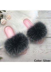 fluffy slippers women real fur home slides summer crystal rhinestones shoes for women flip flops with fur jelly sandals women