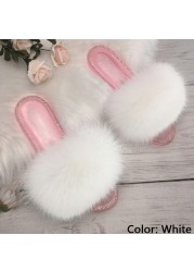 fluffy slippers women real fur home slides summer crystal rhinestones shoes for women flip flops with fur jelly sandals women