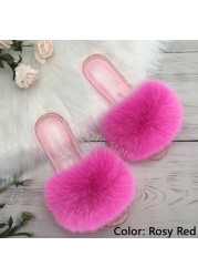 fluffy slippers women real fur home slides summer crystal rhinestones shoes for women flip flops with fur jelly sandals women