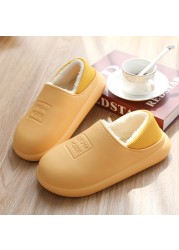 2021 winter women slippers eva waterproof warm plush home shoes ladies non-slip indoor soft sole cotton slides couple shoes