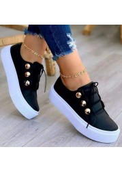 Rimocy Shiny PU Leather Thick Bottom Sneakers Woman Plus Size 43 Lace Up Platform Shoes Women Gold Silver Flats Zapatos De Mujer