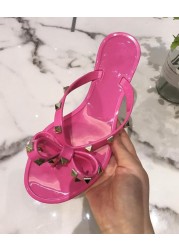 Fashion Brand Summer Flip Flops Woman Rivets Women Sandals Bow-knot Flat Slippers Girls Studded Beach Slides Jelly Shoes 35-41