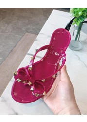 Fashion Brand Summer Flip Flops Woman Rivets Women Sandals Bow-knot Flat Slippers Girls Studded Beach Slides Jelly Shoes 35-41