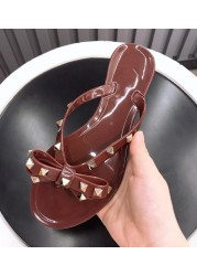 Fashion Brand Summer Flip Flops Woman Rivets Women Sandals Bow-knot Flat Slippers Girls Studded Beach Slides Jelly Shoes 35-41