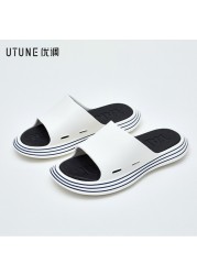 UTUNE Outside Slippers Men Summer Runway Shoes EVA Outdoor Women Slides Soft Thick Sole Non-slip Pool Beach Sandals Indoor Bathroom