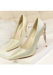 2022 Summer Women Glitter Rhinestones High Heel Shoes Spring Luxury Genuine Leather Pointed Sexy Crystal Party Wedding Shoes