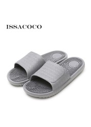 ISSACOCO الرجال شقة داخلي نِعال تدليك الرجال المنزل عدم الانزلاق نِعال تدليك Zapatos Hombre شاطئ الوجه يتخبط الرجال الشرائح