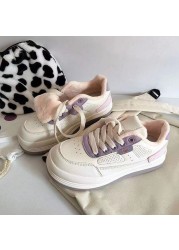 QWEEK 2021 Women Sneakers Kawaii Shoes Fashion Casual Flat Vulcanized Cute Harajuku Spring Sneakers Women Chunky