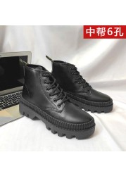 Thick Cloth Base Mid-top Men Boots Autumn British Trend Boots Hight Top Korean Casual Shoes 2022 Winter New Black