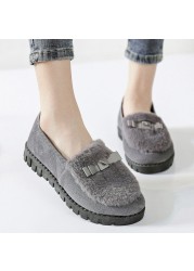 Women Slippers Winter Bow Tie Plush Warm Shoes Inside Loafers Indoor Slippers Ladies Ladies Slip On Shoes Chaussure Femme Women Shoes Non-leather Casual Shoes Women's Shoe Brand