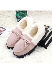 Women Slippers Winter Bow Tie Plush Warm Shoes Inside Loafers Indoor Slippers Ladies Ladies Slip On Shoes Chaussure Femme Women Shoes Non-leather Casual Shoes Women's Shoe Brand