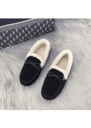 Women Slippers Winter Bow Tie Plush Warm Shoes Inside Loafers Indoor Slippers Ladies Ladies Slip On Shoes Chaussure Femme Women Shoes Non-leather Casual Shoes Women's Shoe Brand