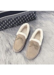 Women Slippers Winter Bow Tie Plush Warm Shoes Inside Loafers Indoor Slippers Ladies Ladies Slip On Shoes Chaussure Femme Women Shoes Non-leather Casual Shoes Women's Shoe Brand