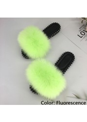 women flip flops summer fluffy slippers luxury real fur slides for women fluffy sliders jelly shoes woman flat sandals with fur