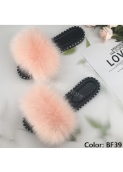 women flip flops summer fluffy slippers luxury real fur slides for women fluffy sliders jelly shoes woman flat sandals with fur