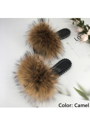 women flip flops summer fluffy slippers luxury real fur slides for women fluffy sliders jelly shoes woman flat sandals with fur