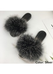 women flip flops summer fluffy slippers luxury real fur slides for women fluffy sliders jelly shoes woman flat sandals with fur