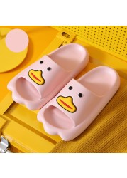 summer women men indoor slippers girls boy thick non-slip soft couple cartoon flip flops duck beach sandals ladies shoes