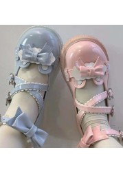 Kawaii Bear Buckle Women Lolita Shoes Japanese Style Patchwork Bow Zapatillas Mujer Fashion Girls Mix Color Lace Mary Janes