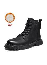 2021 men boots autumn casual black boots men full grain genuine leather luxury men business snow boots outdoor men's shoes