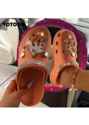 Women Summer Beach Sandals Thick Sole Non-slip Metal Slides Charmr Garden Slippers Ladies Cute Flip Flops Plus Size Hole Shoes