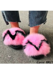 Natural Fur Slippers Women Home Fluffy Slippers House Furry Slides Luxury Summer Flip Flops with Real Fur Wholesale Dropshipping