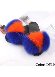 Natural Fur Slippers Women Home Fluffy Slippers House Furry Slides Luxury Summer Flip Flops with Real Fur Wholesale Dropshipping