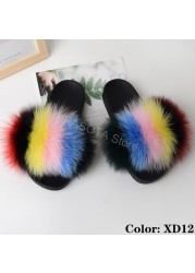 Natural Fur Slippers Women Home Fluffy Slippers House Furry Slides Luxury Summer Flip Flops with Real Fur Wholesale Dropshipping