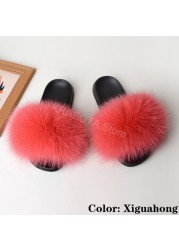 Natural Fur Slippers Women Home Fluffy Slippers House Furry Slides Luxury Summer Flip Flops with Real Fur Wholesale Dropshipping