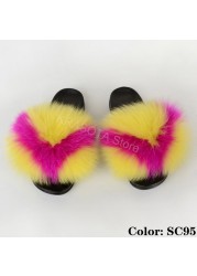 Natural Fur Slippers Women Home Fluffy Slippers House Furry Slides Luxury Summer Flip Flops with Real Fur Wholesale Dropshipping