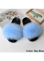 Natural Fur Slippers Women Home Fluffy Slippers House Furry Slides Luxury Summer Flip Flops with Real Fur Wholesale Dropshipping