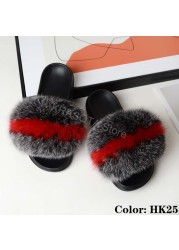 Natural Fur Slippers Women Home Fluffy Slippers House Furry Slides Luxury Summer Flip Flops with Real Fur Wholesale Dropshipping