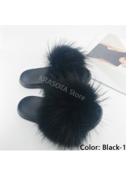 Natural Fur Slippers Women Home Fluffy Slippers House Furry Slides Luxury Summer Flip Flops with Real Fur Wholesale Dropshipping