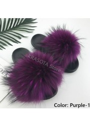 Natural Fur Slippers Women Home Fluffy Slippers House Furry Slides Luxury Summer Flip Flops with Real Fur Wholesale Dropshipping