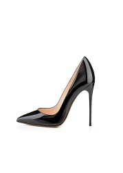 Classic Shiny Black PU Patent Leather High Heel Shoes Women Pumps 12cm Pointed Toe Stilettos Sexy Wedding qkob003 ROVICIYA