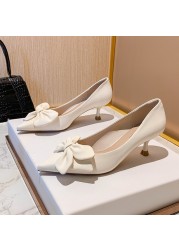 Rimocy Bowknot Green Pumps Women Slip On Soft PU Leather High Heel Shoes Woman Sexy Pointed Toe Thin Heel Office Ladies Shoes