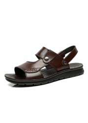 ytween 2021 new men shoes summer sandals plus size men open toe beach shoes buckle strap soft leather sandals for man