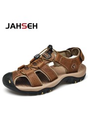 Plus Size 49 50 Men Sandals Genuine Leather Men Beach Shoes Summer Casual Shoes Gladiator Sandals Anti-collision Toe Sandalias