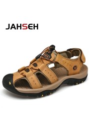 Plus Size 49 50 Men Sandals Genuine Leather Men Beach Shoes Summer Casual Shoes Gladiator Sandals Anti-collision Toe Sandalias