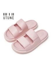 UTUNE Cream Slides Slippers for Women Indoor Shoes Bathroom Warm Summer EVA Home Sandals Men Memory Foam Outside Slippers