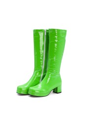 REAVE CAT Autumn Sweet Knee-Length Boots Round Heel Square Toe Zipper Plus Size 33-46 Yellow Green Purple Orange